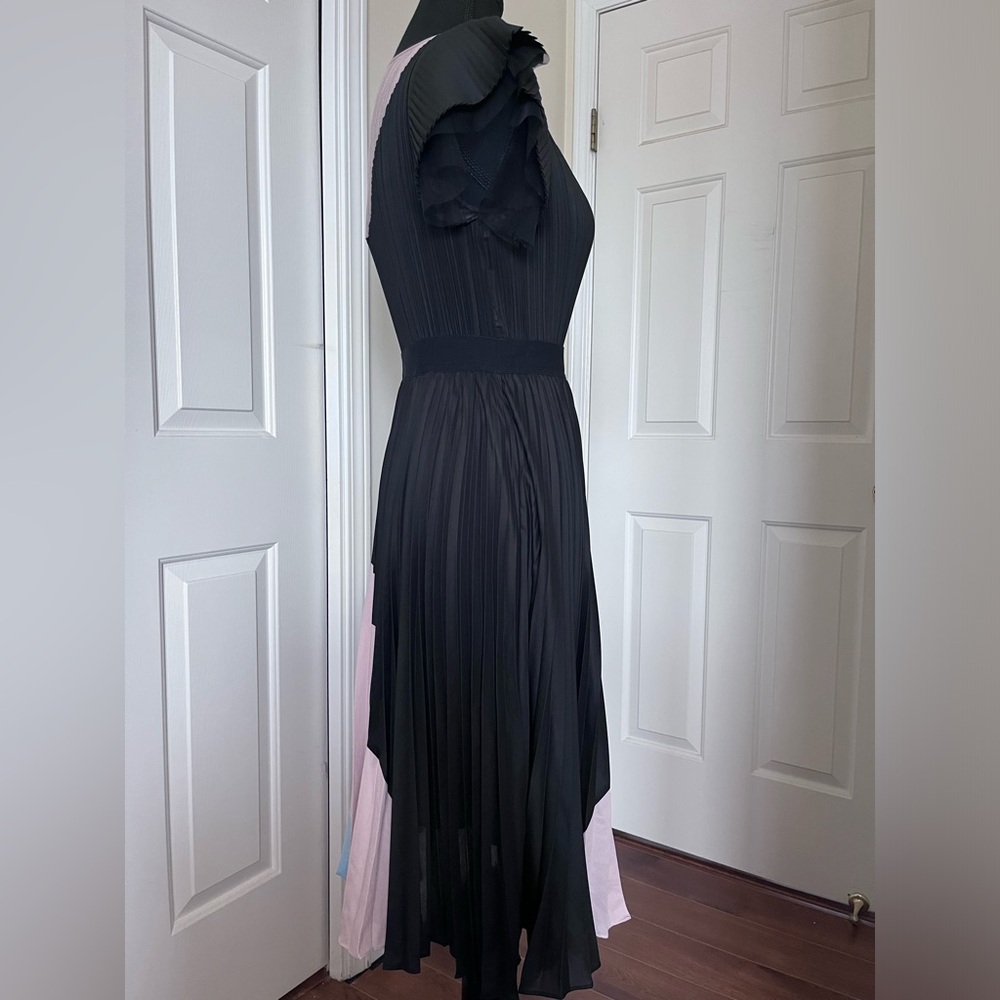 BCBGMaxAzria Black and Pink Pleated One Shoulder Dress - Picture 3 of 7